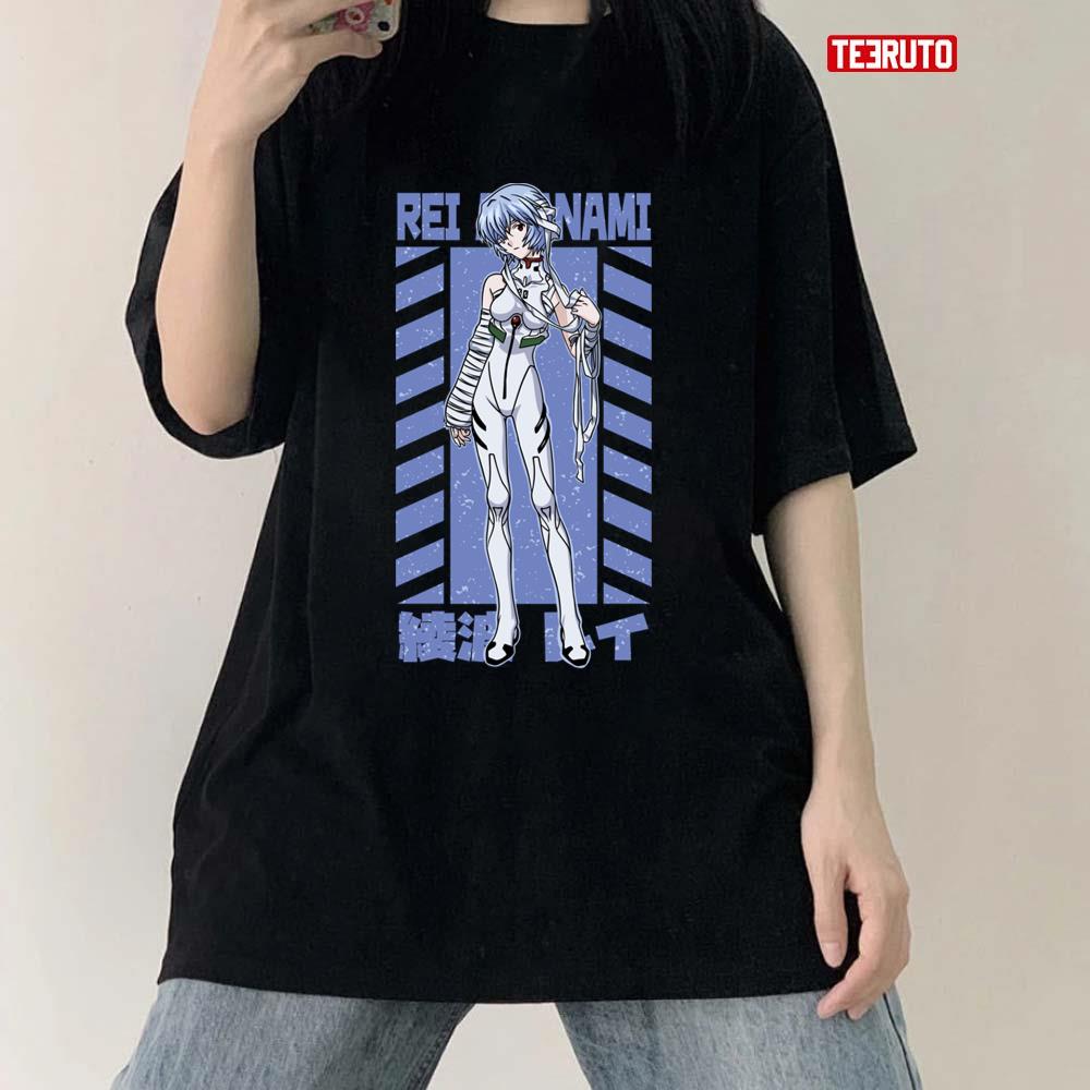 Colored Stripe Rei Ayanami Neon Genesis Evangelion Urban Style Unisex T-Shirt