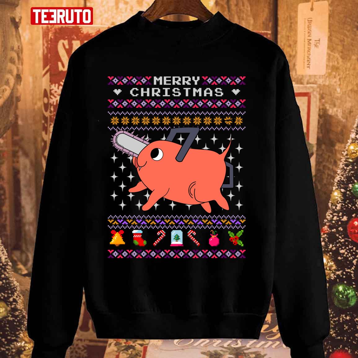 Cute Ugly Christmas Pochita Chainsaw Man Anime Unisex Sweatshirt