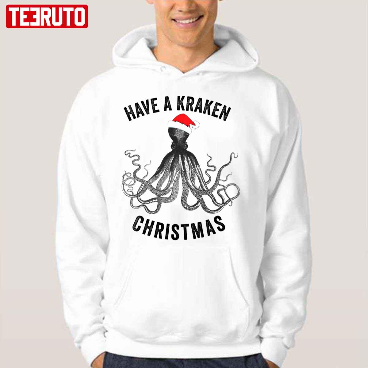 Have A Kraken Christmas Funny Octopus In Xmas Santa Hat Ice Hockey Unisex Hoodie