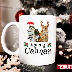 Merry Catmas Christmas Santa Cat Reindeer Cat 11 oz Ceramic