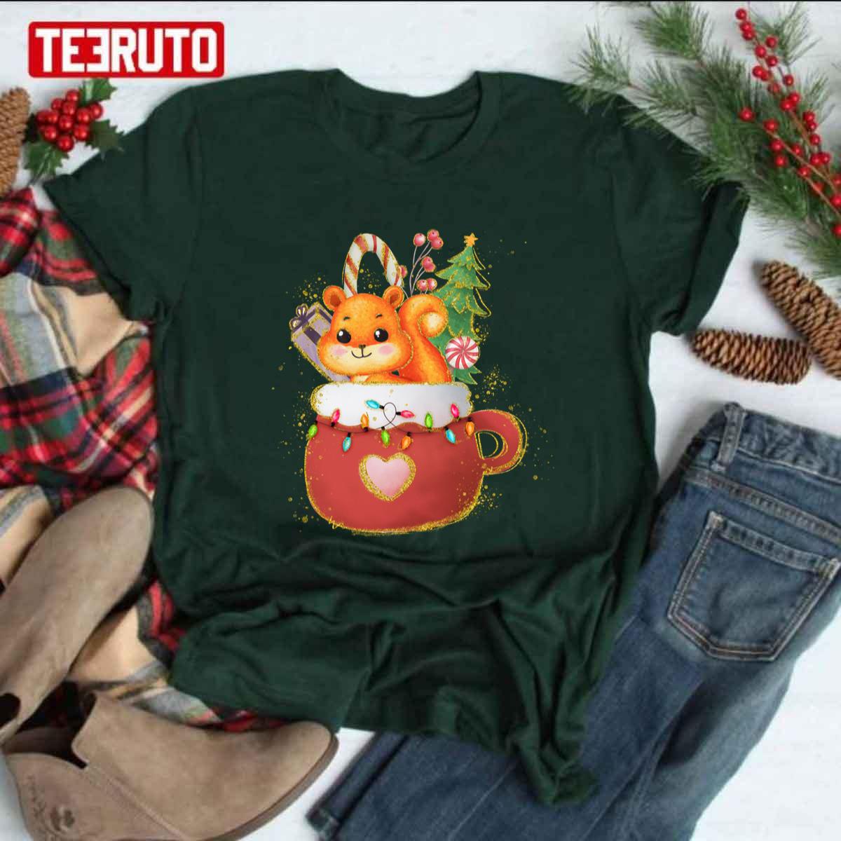 Squirrel In A Cup Merry Christmas Unisex T-shirt