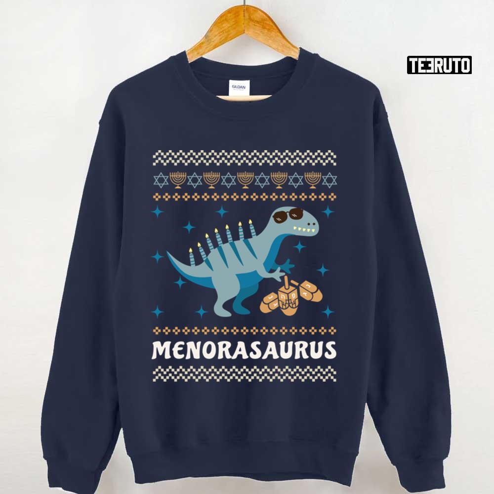 T Rex Dinosaur Menorasaurus Hanukkah Unisex Sweatshirt
