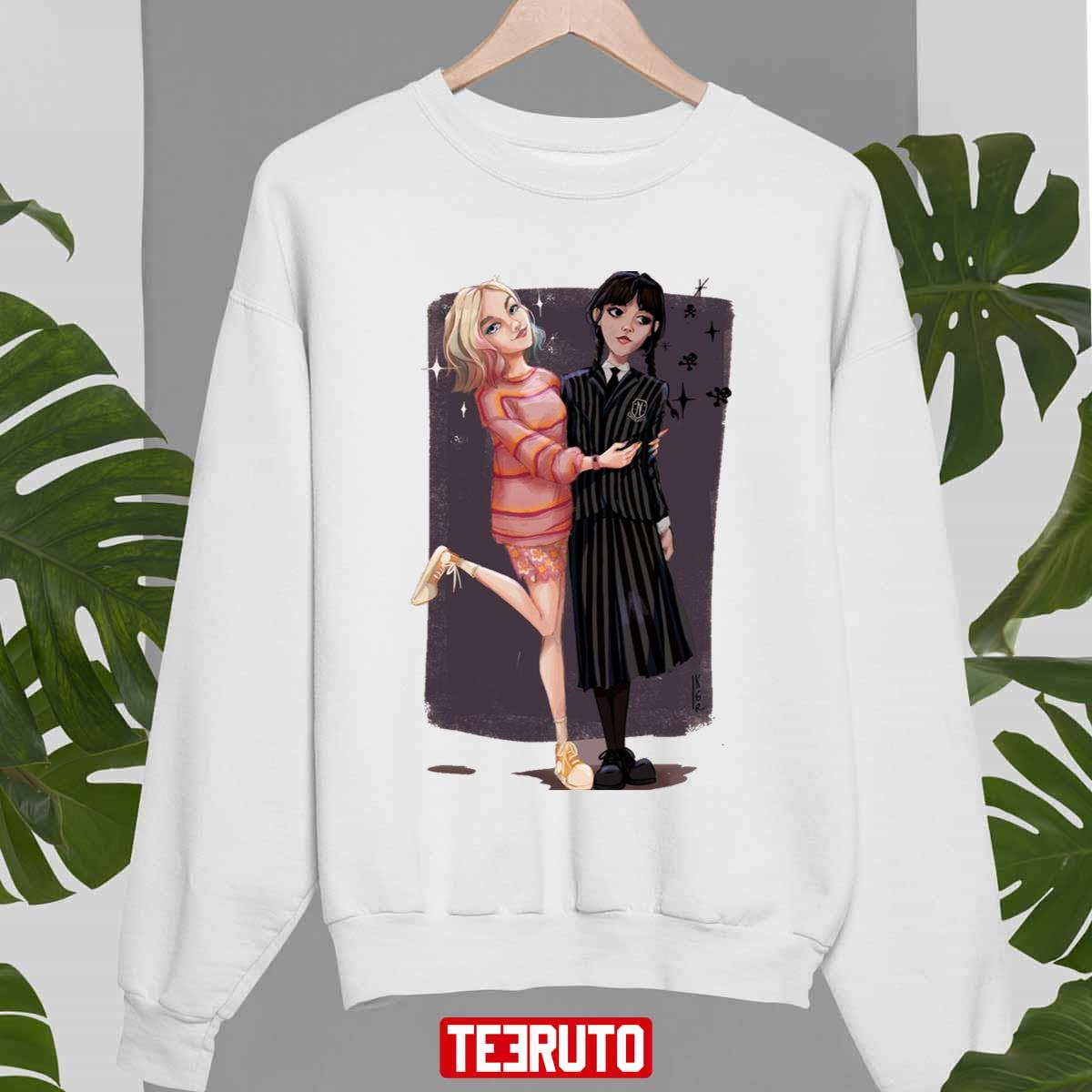 The Two Girls Wednesday Addams Tv Show Wednesday Animated Artrwork Unisex Sweatshirt