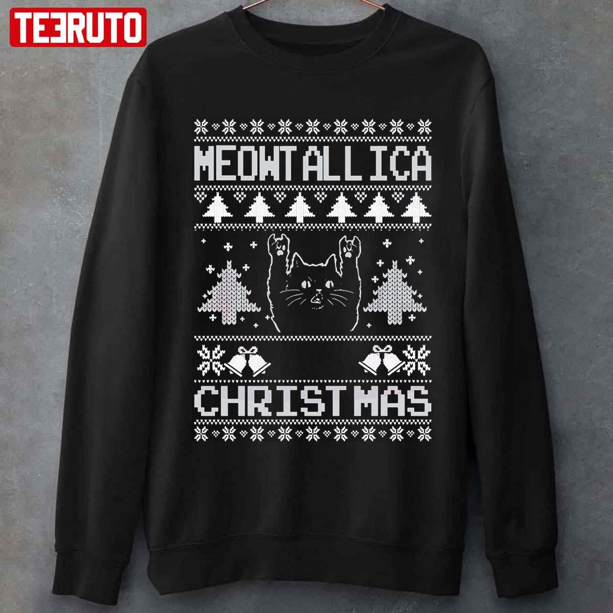 Ugly Christmas Pattern Meowtallica Metalica Xmas Unisex Sweatshirt