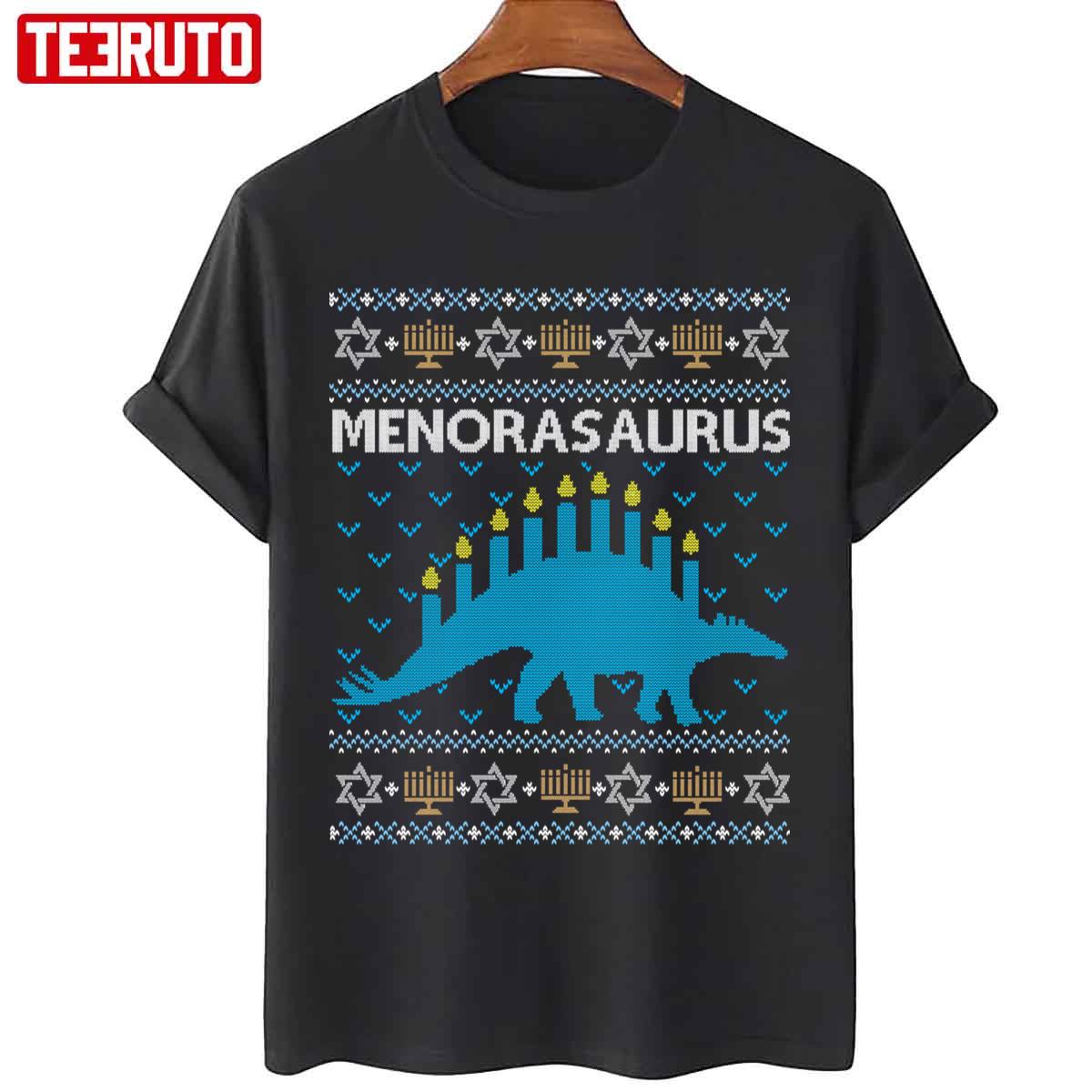Ugly Hanukkah Sweater Menorasaurus Jewish Dinosaur Unisex Sweatshirt