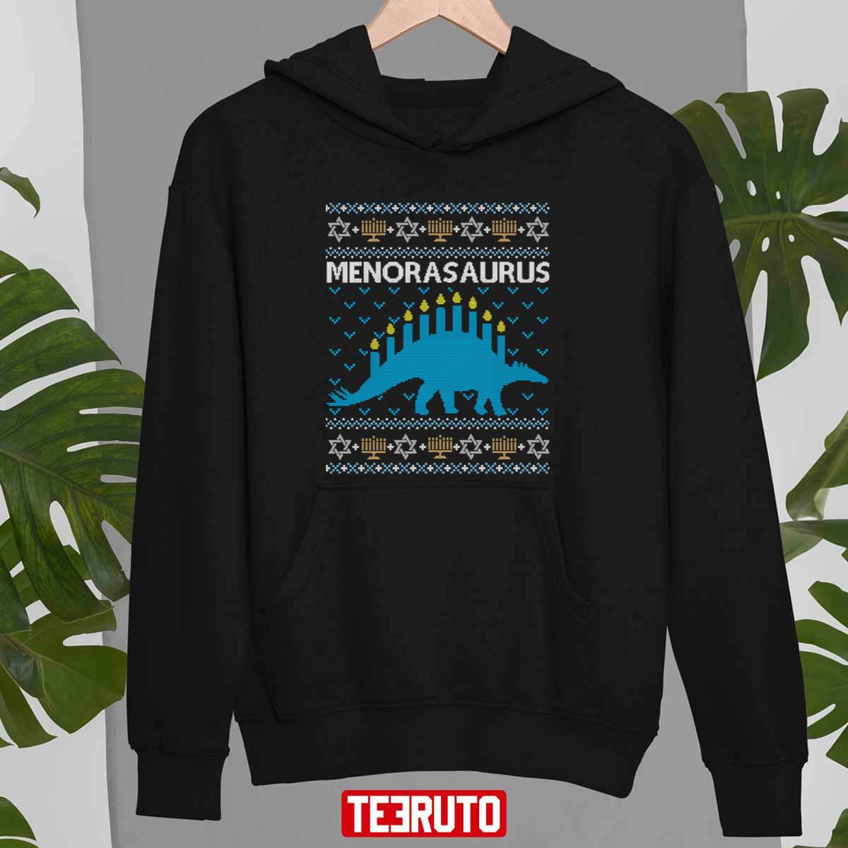 Ugly Hanukkah Sweater Menorasaurus Jewish Dinosaur Unisex Sweatshirt