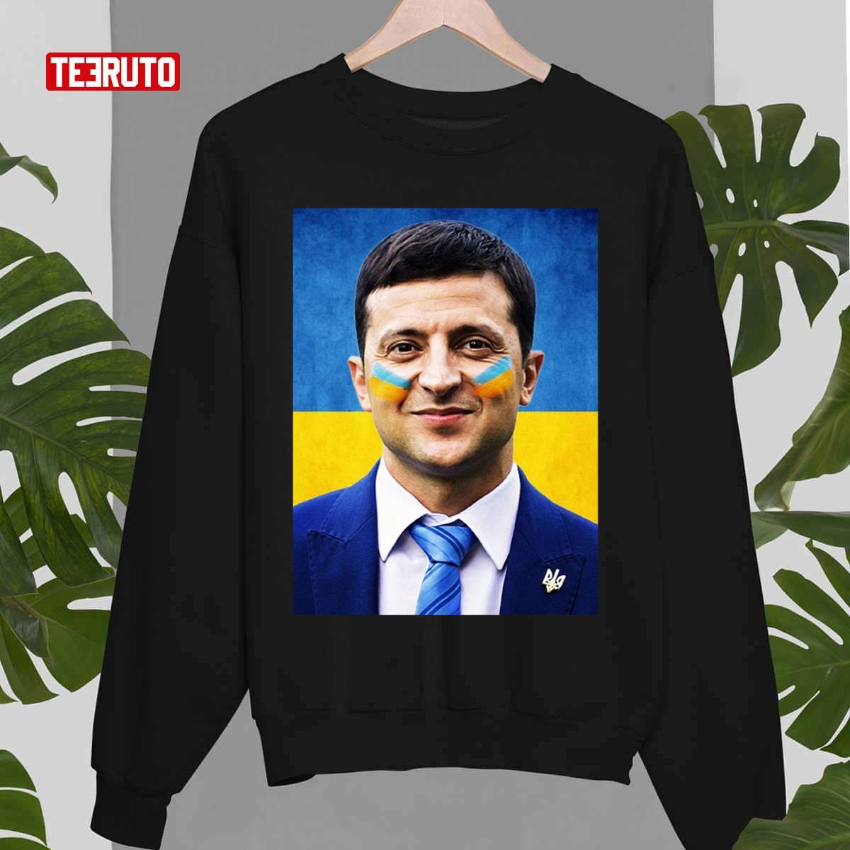 Ukraine Flag Ukrainian President Zelensky Hero Grunge Design Unisex Sweatshirt