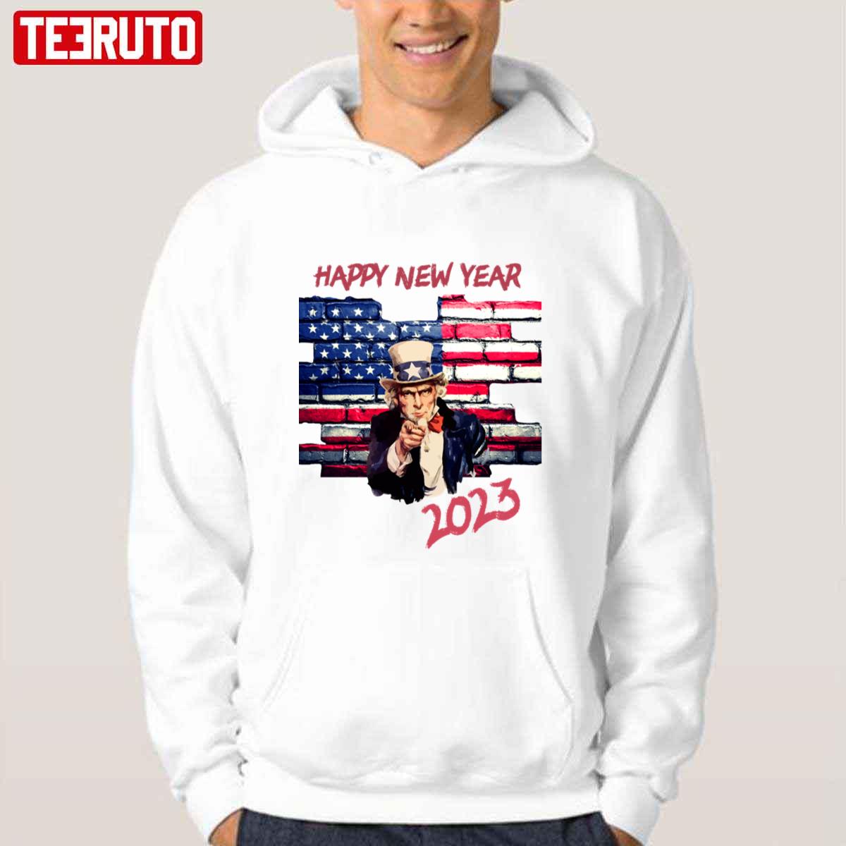 USA Flag Wall Happy New Year 2023 Usa Unisex Hoodie