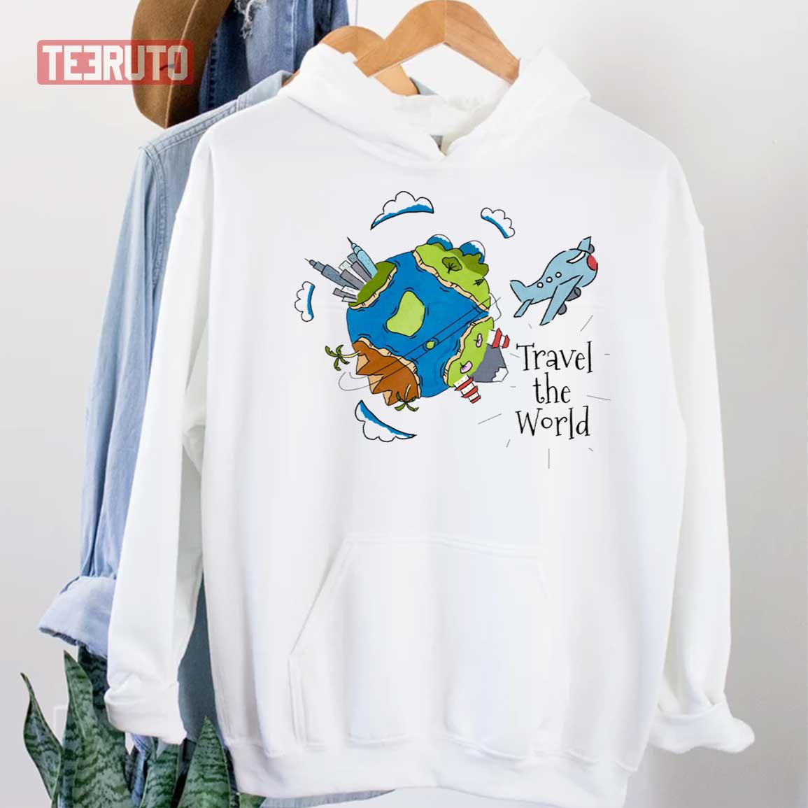 Watercolor World With Airplane To Travel The World Unisex Hoodie