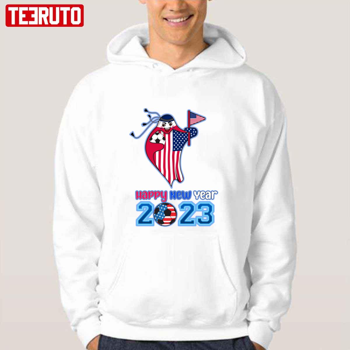 World Cup La’eeb American Flag Happy New Year 2023 Usa Unisex Hoodie