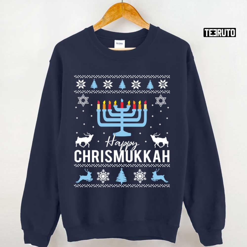 Xmas x Hanukkah Candles Reindeer Christmas Happy Chrismukkah Unisex Sweatshirt