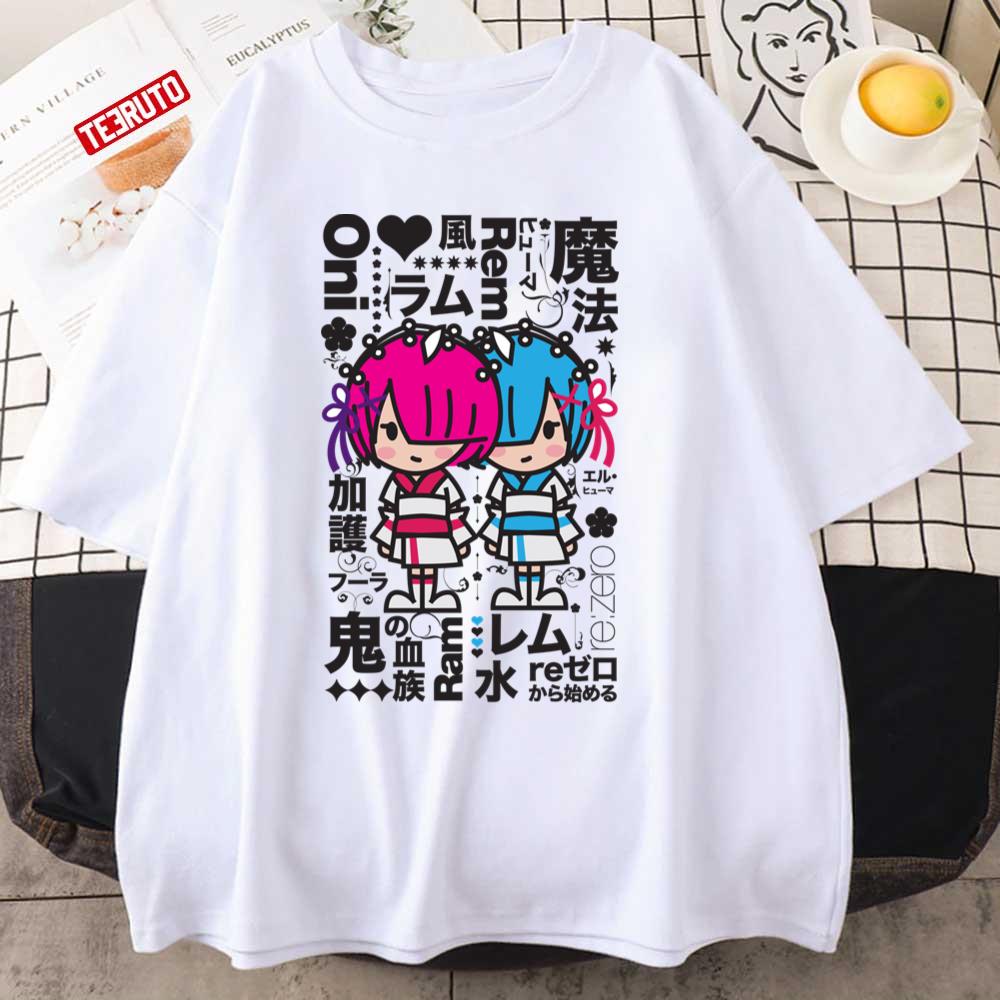 Cartoon Style Rezero Rem Ram Unisex T-Shirt