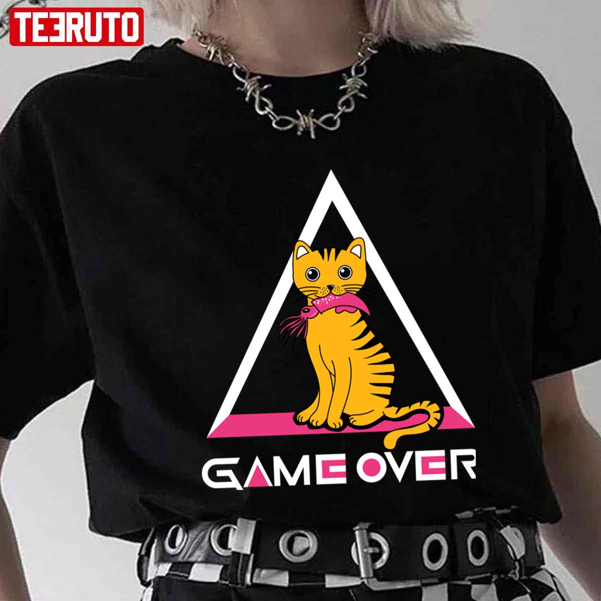 Cat Game Over Squid Game White Design Unisex T-Shirt
