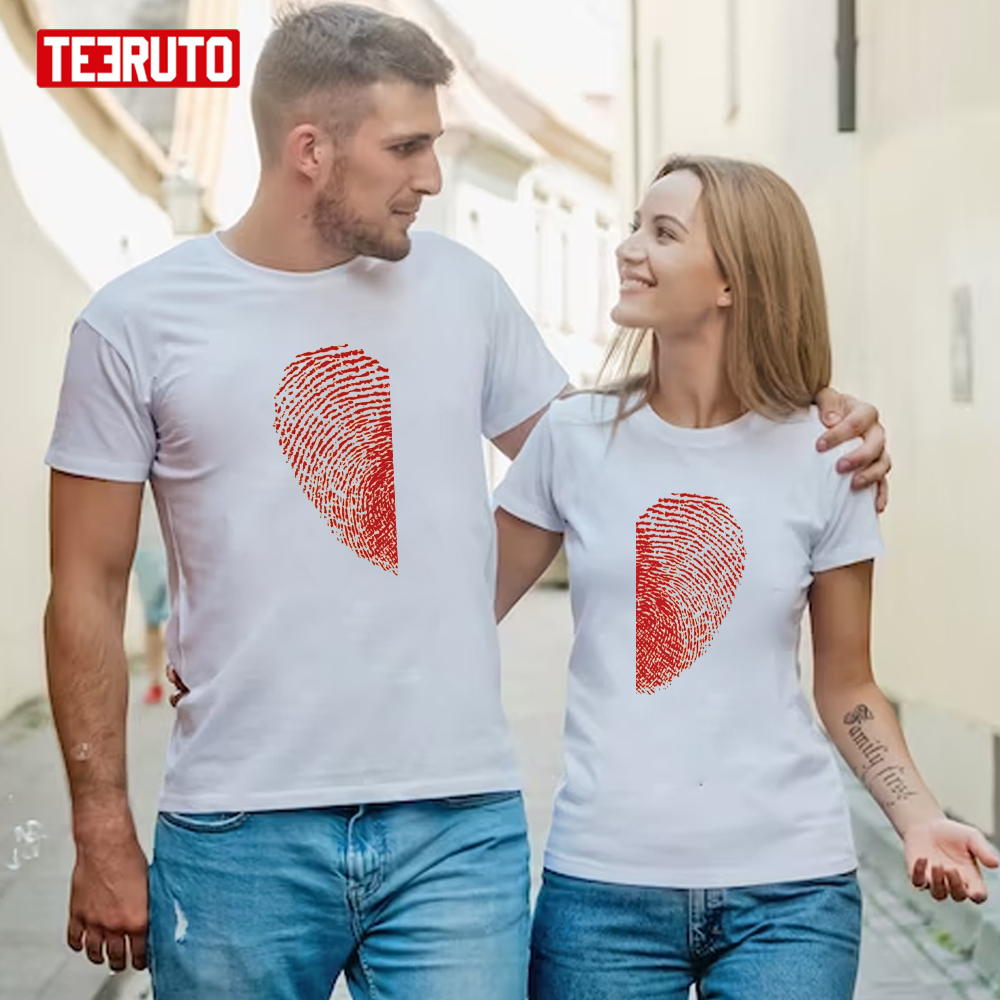 Heartshaped Fingerprint Couple Design Valentine’s Day Unisex T-Shirt