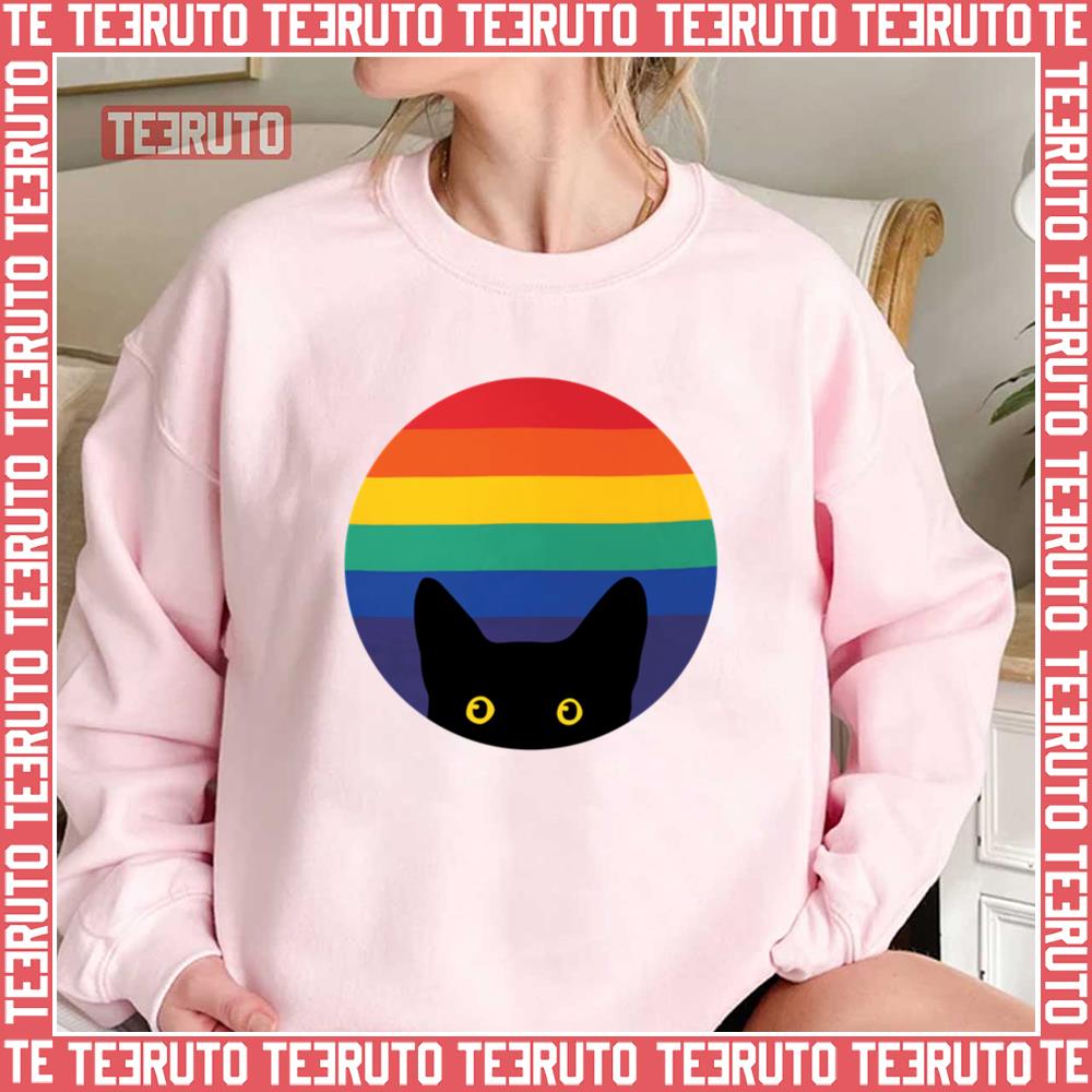 Peeking Cat In Rainbow Circle Unisex Sweatshirt