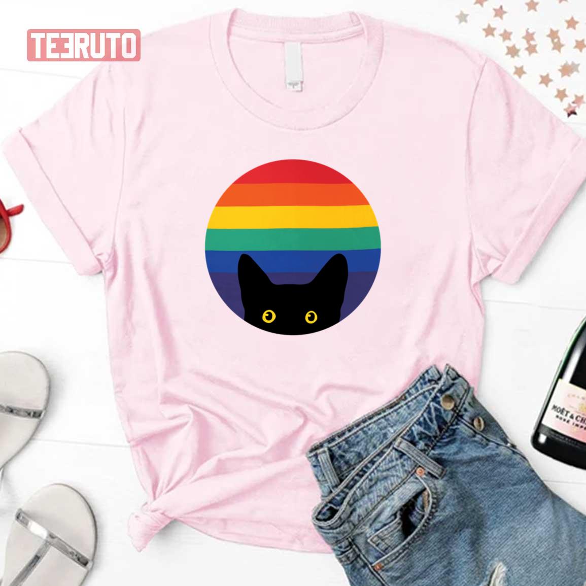 Peeking Cat In Rainbow Circle Unisex Sweatshirt