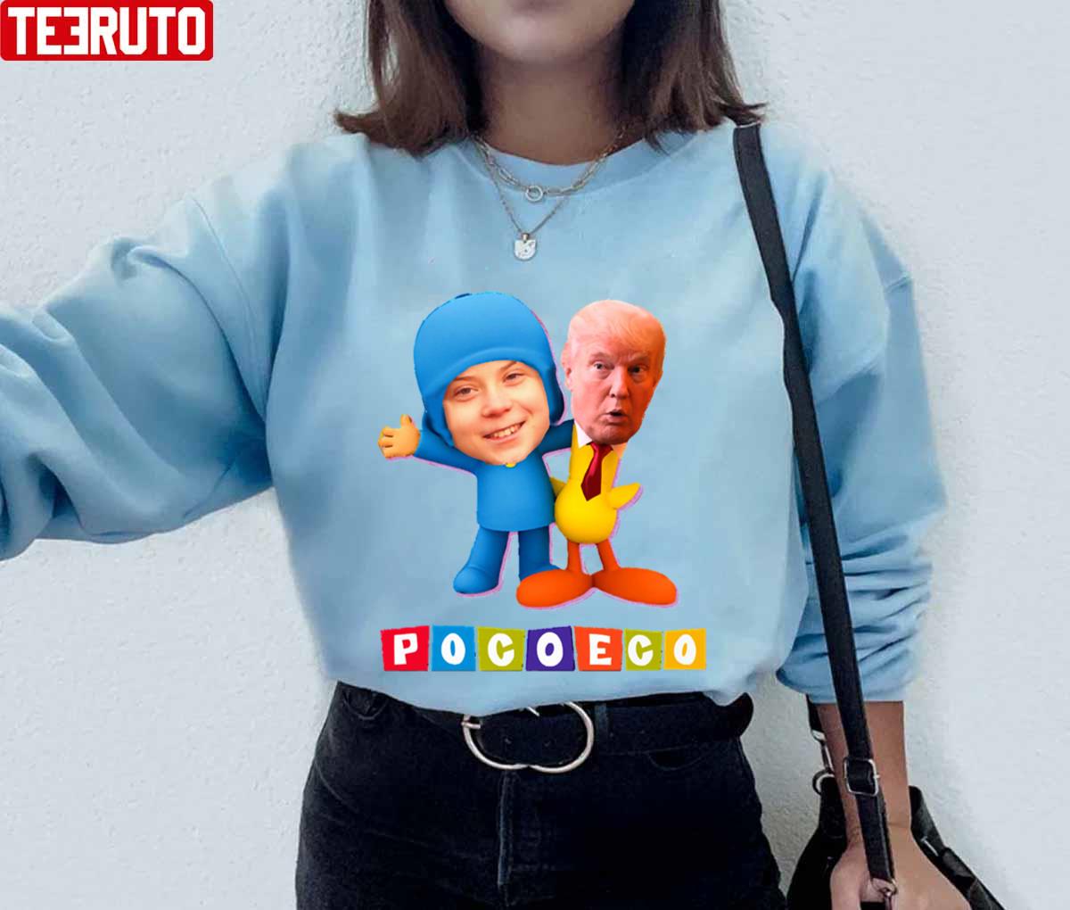 Poco Eco Warrior Pocoyo Greta Thunberg And Pato Donald Trump Unisex Sweatshirt