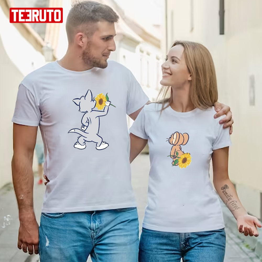 Sunflowers Design Tom And Jerry Couple Valentine’s Day Unisex T-Shirt