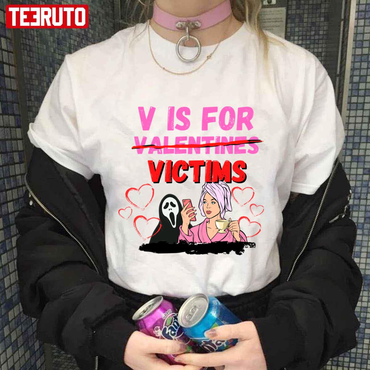 V Is For Victims Valentines Day Gift For Horror Fans Ghostface Unisex T-Shirt