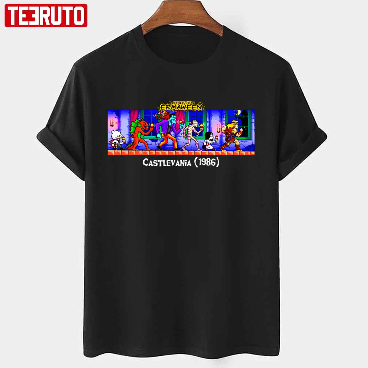 Vania Castlevania Castle Game Vampire Belmont Retro Games Dracula Vania Birthday Blue 80s Unisex T-Shirt