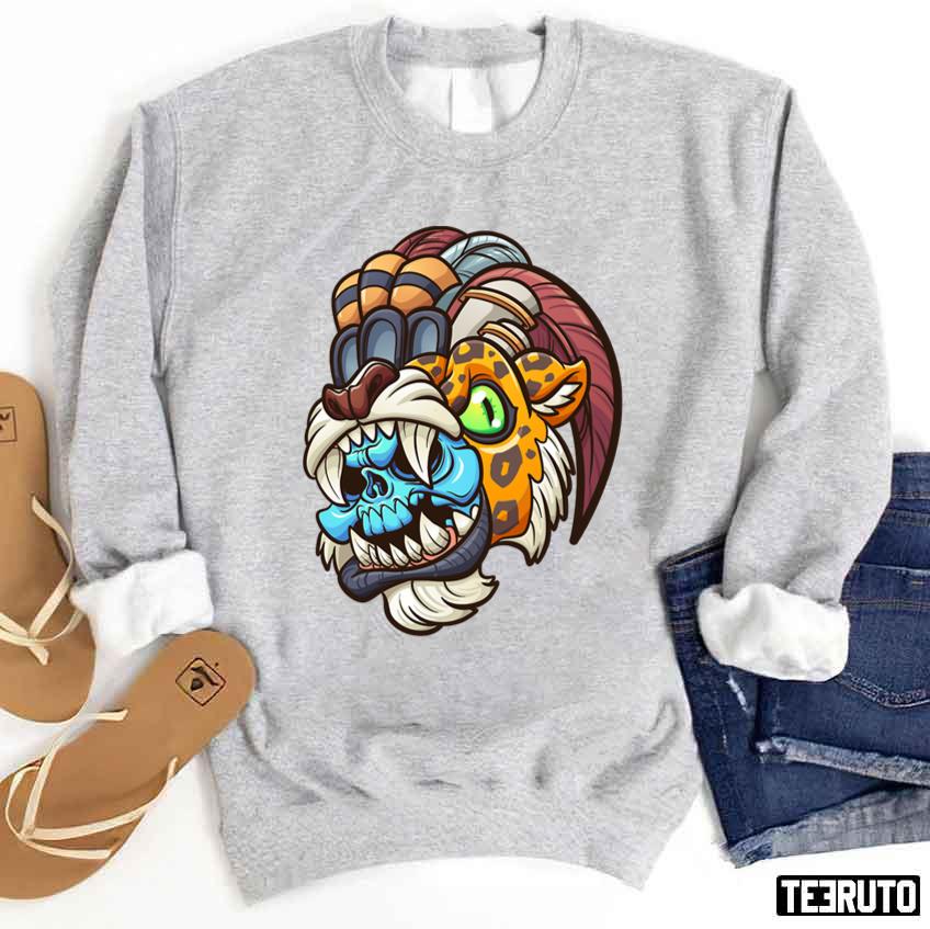 Aztec Illustrations Donkey Kong Jaguar Skull Warrior Unisex Sweatshirt