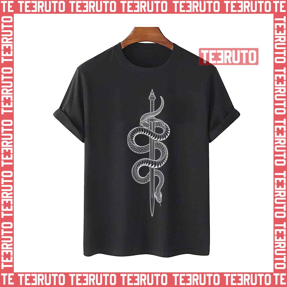 White Snake With Sword Motif Minimalist Style Unisex T-Shirt