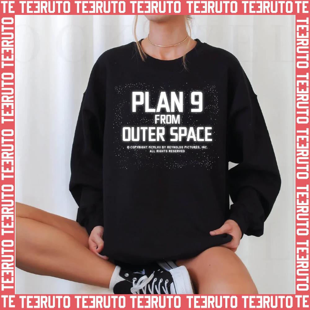 White Typo Design Plan 9 From Outer Space Unisex Sweatshirt