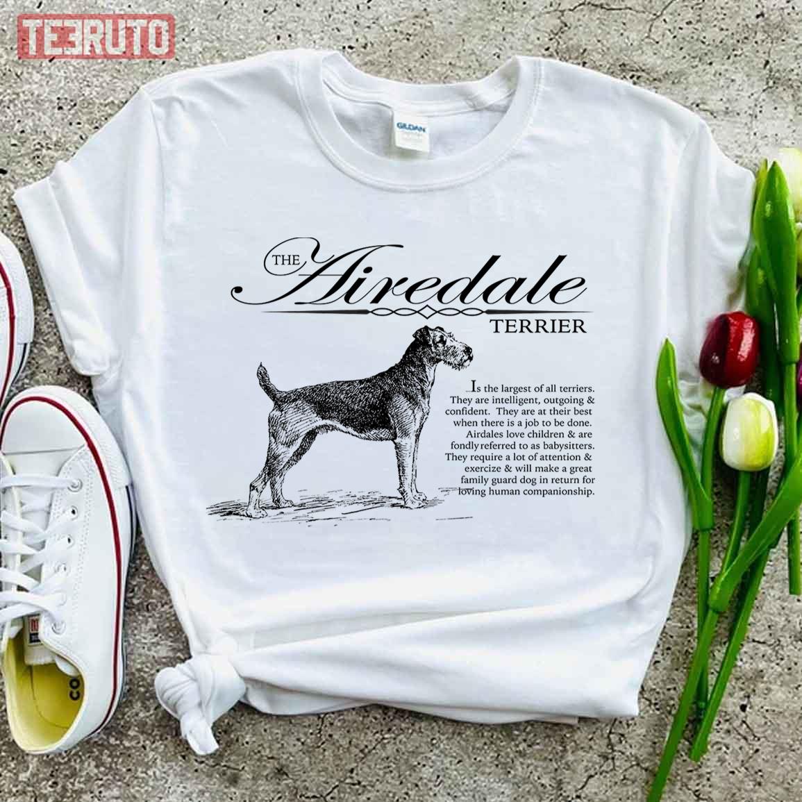 Airedale Terrier Dog Love Storybook Style Typographic Design Unisex T-Shirt