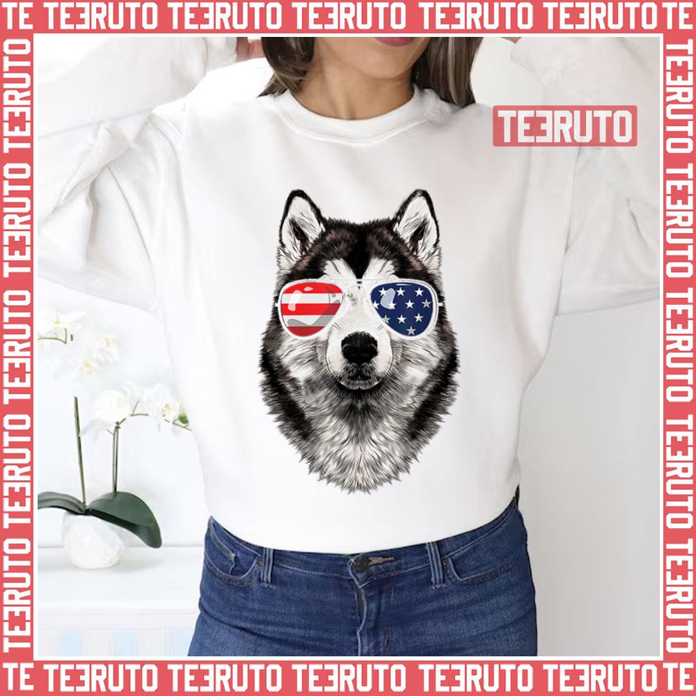 Alaskan Malamute Dog American Flag 4th Of July Unisex Sweatshirt