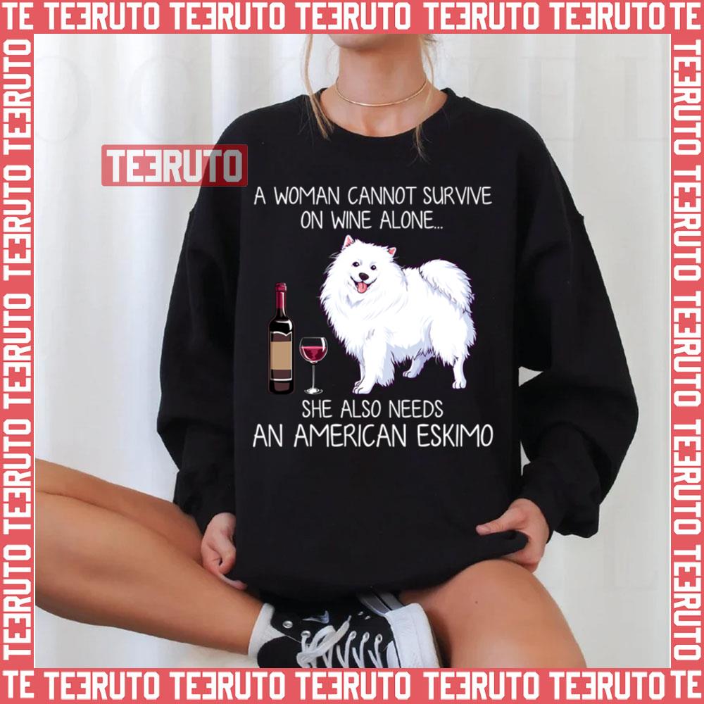 American Eskimo And Wine Funny Dog Fitted V Neck Unisex Sweatshirt