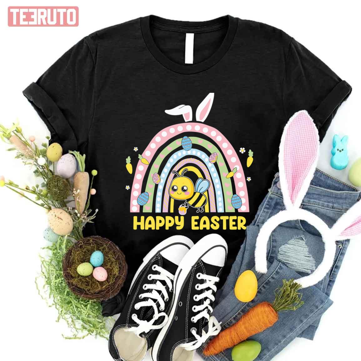 Bee Happy Easter Rainbow Unisex T-shirt
