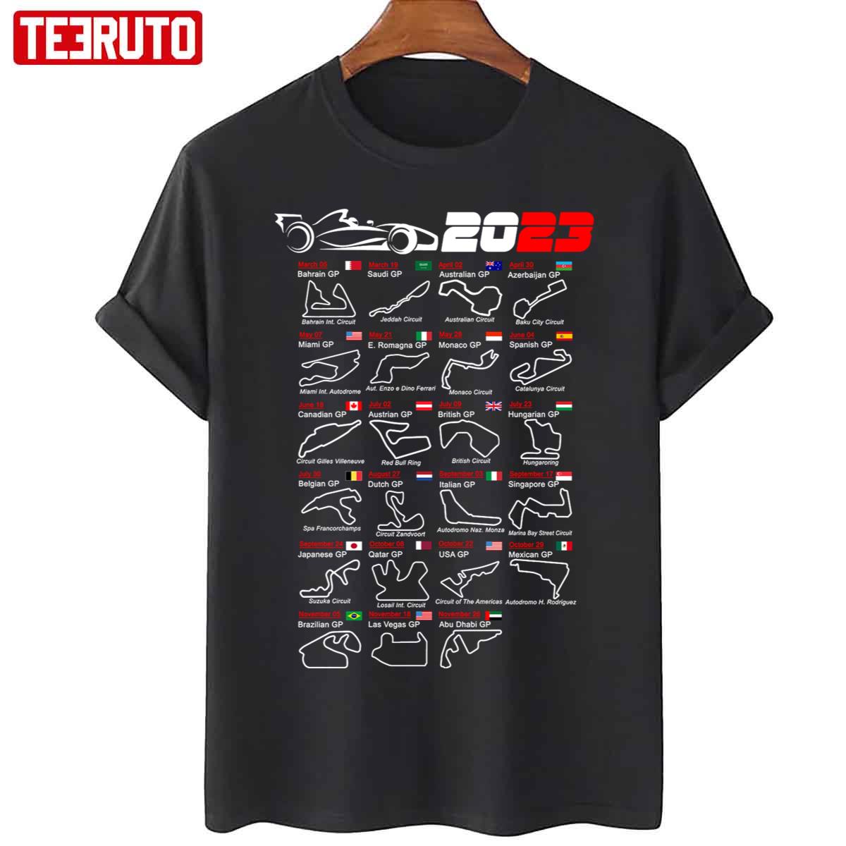 Calendar Formula Race Cars 2023 Named Circuits Unisex T-Shirt