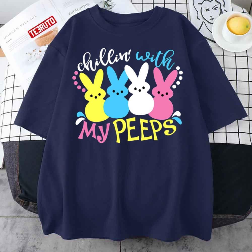 Chillin’ With My Peeps Funny Bunny Cat Easter Unisex T-Shirt