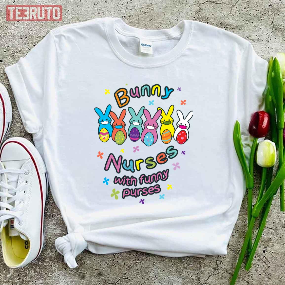 Colorful Bunny Nurses With Funny Purses Unisex T-shirt