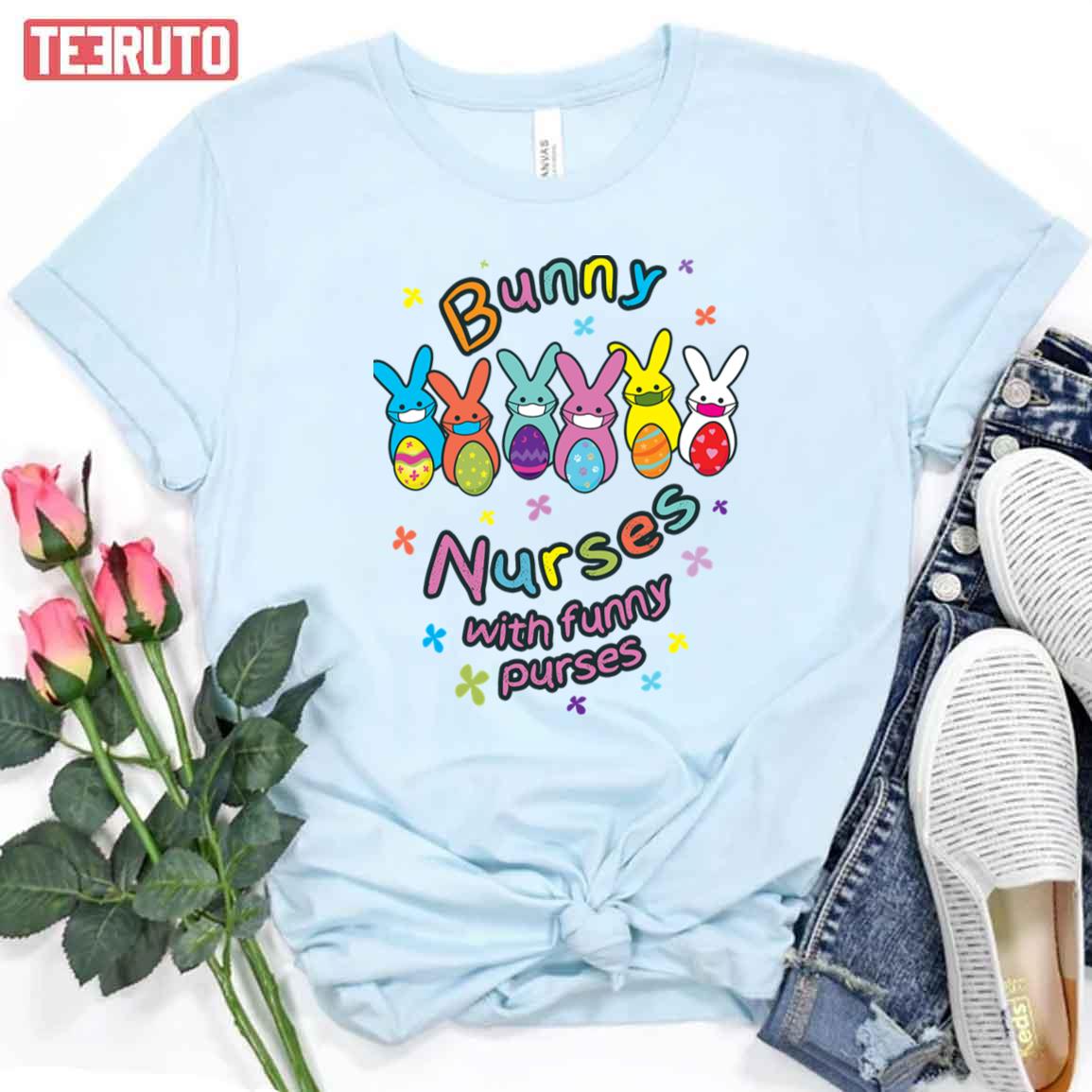 Colorful Bunny Nurses With Funny Purses Unisex T-shirt