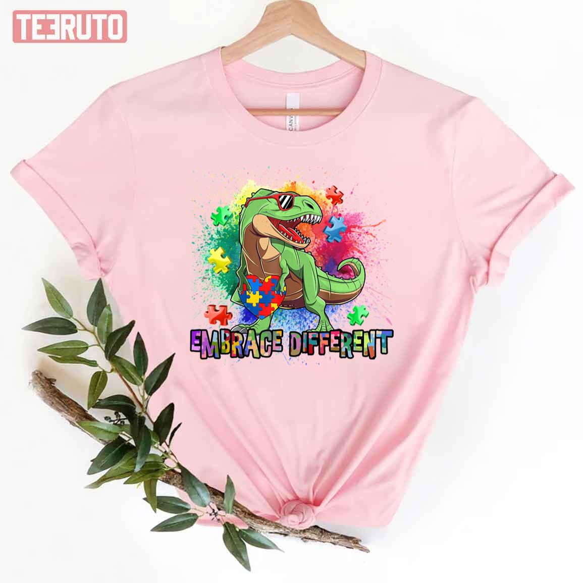 Embrace Different Autism Awareness Dinosaur Watercolor Unisex T-shirt