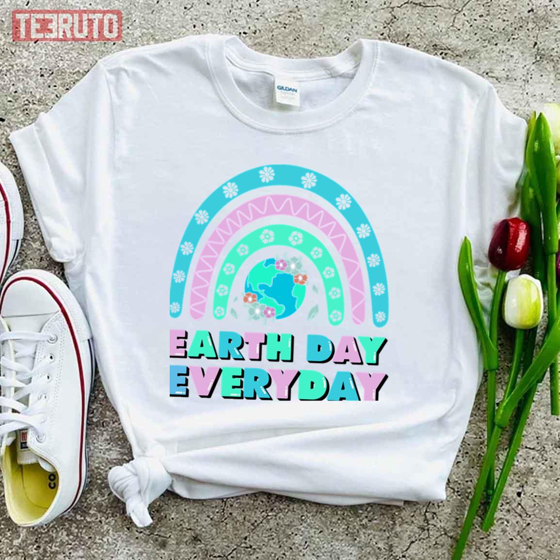 Environmental Pink Green Blue Rainbow Earth Day Everyday Retro Unisex T-shirt