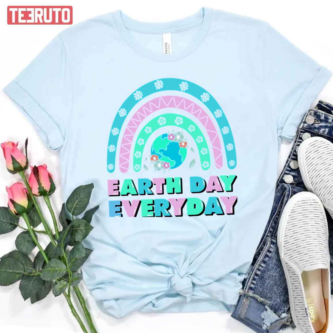 Environmental Pink Green Blue Rainbow Earth Day Everyday Retro Unisex T-shirt
