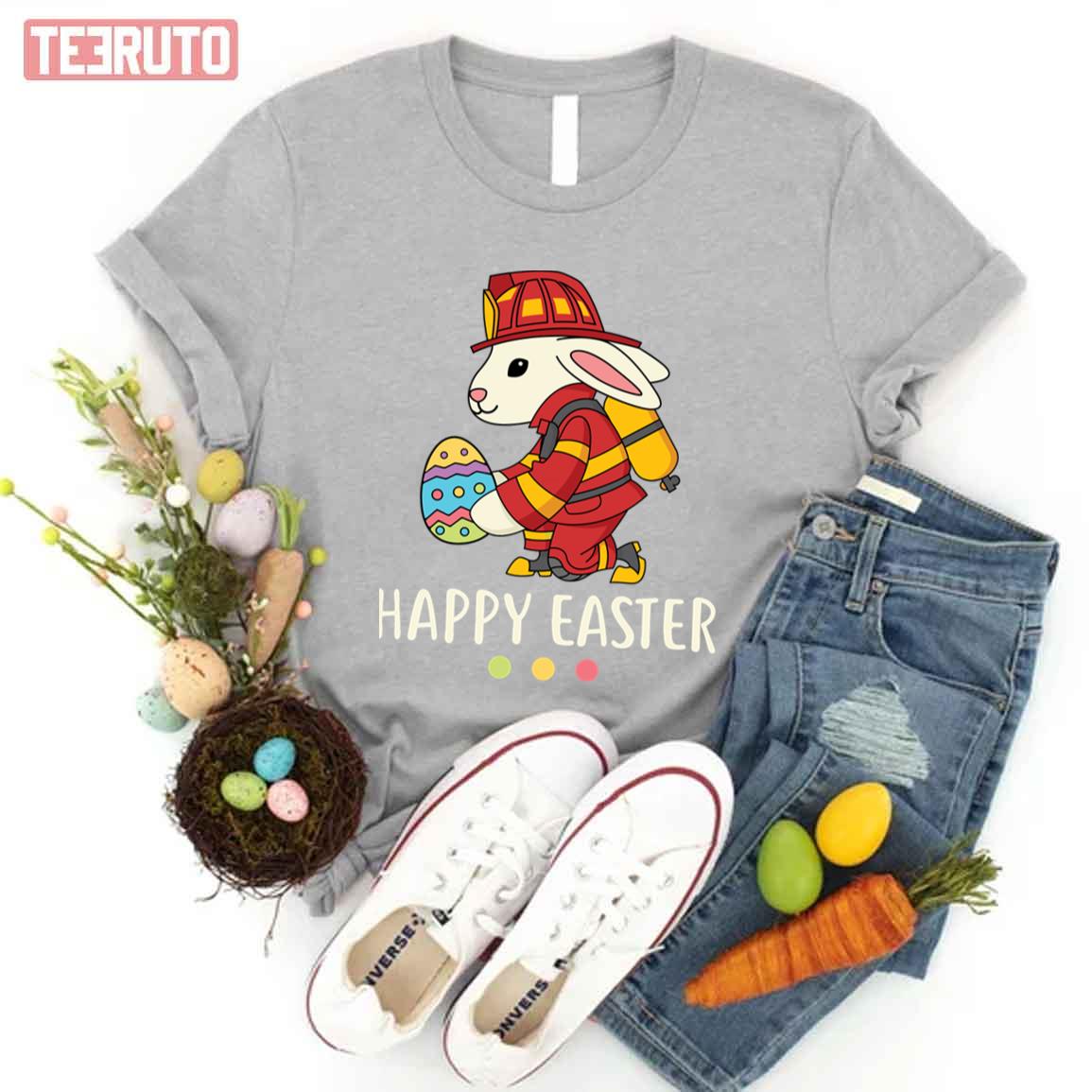 Firefighter Easter Bunny Happy Easter Unisex T-shirt