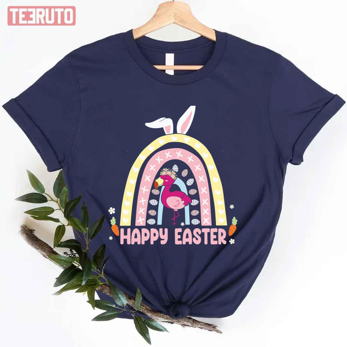 Flamingo Happy Easter Rainbow Unisex T-shirt