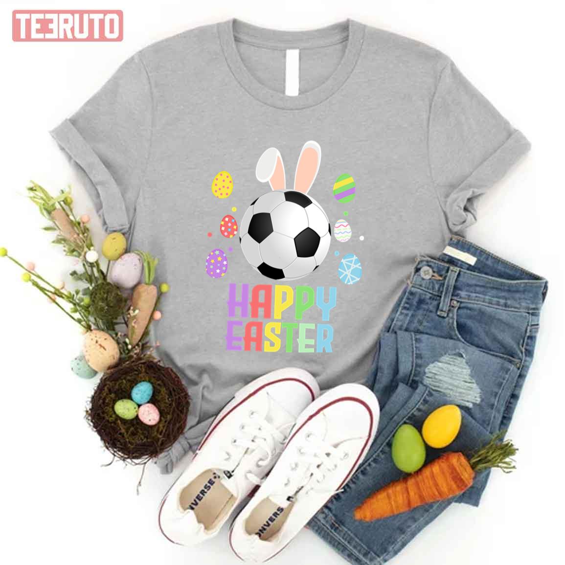 Football Soccer Bunny Ear Happy Easter Day Unisex T-shirt