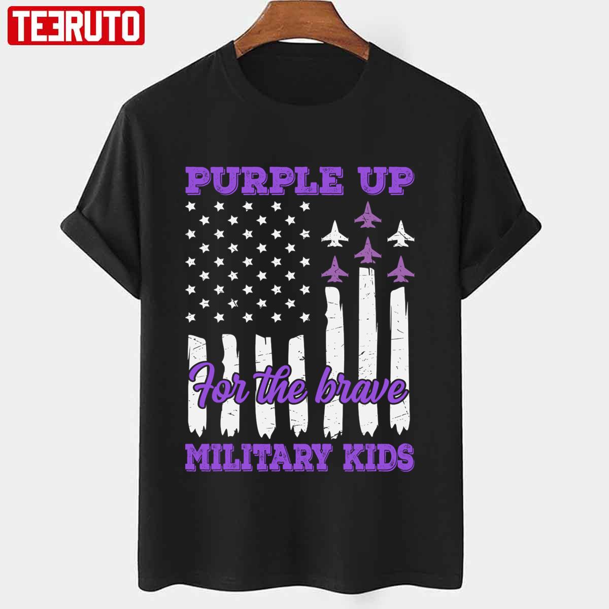For The Brave Military Kids Purple Up For Military Children Army Kids Unisex T-shirt