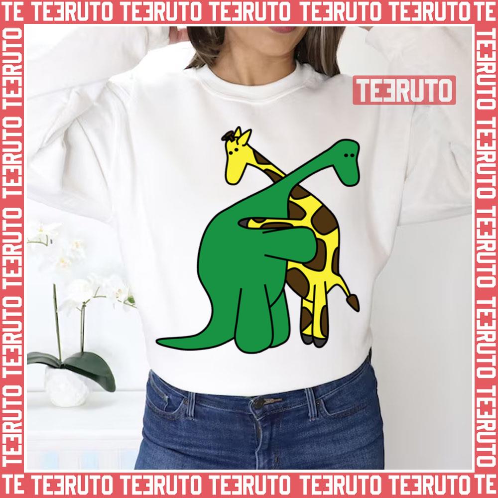 Funny Good Boys Dinosaur Hugging A Giraffe Unisex Sweatshirt