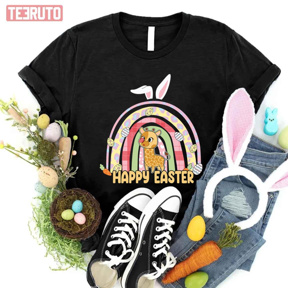Giraffe Happy Easter Rainbow Unisex T-shirt