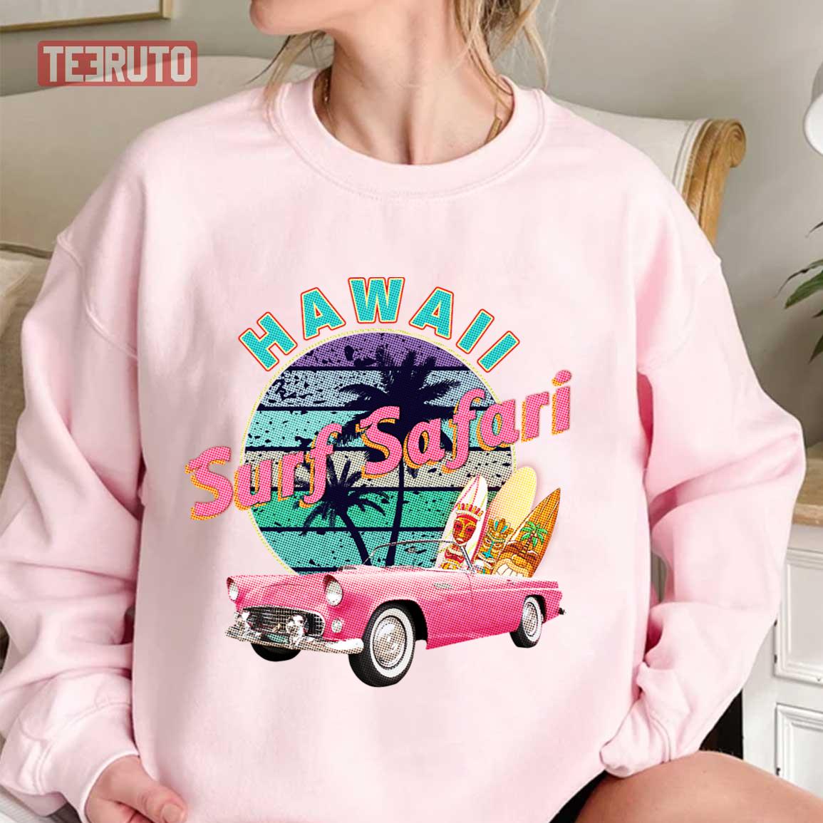 Hawaii Surf Safari Vintage Colored Design Unisex Sweatshirt