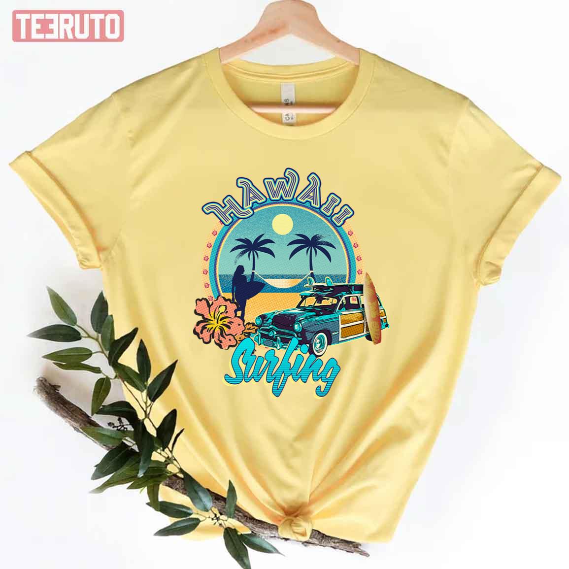 Hawaii Surfing Retro Car Design Unisex T-shirt