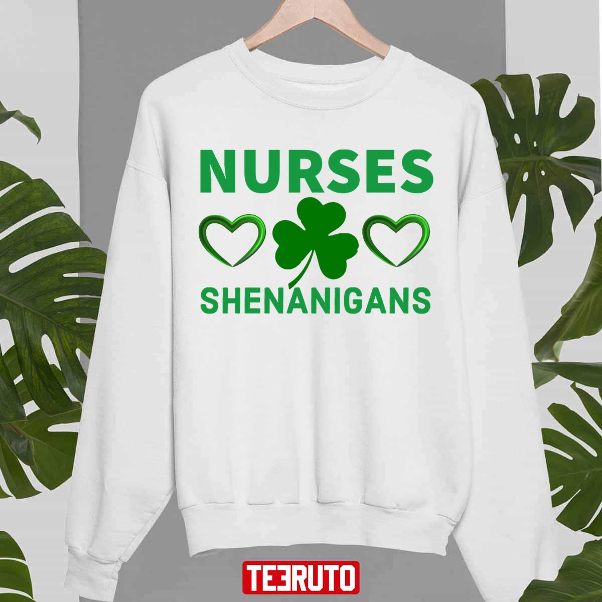 Hearts And Shamrock Nurses Love Shenanigans St Patrick Day Unisex Sweatshirt