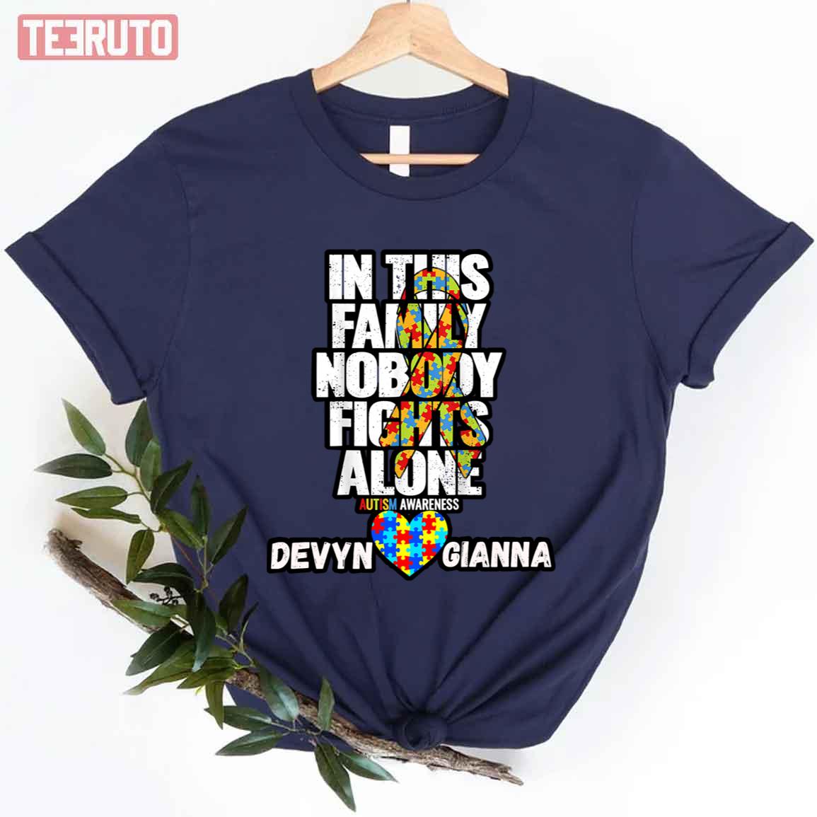 In This Family Nobody Fights Alone Autism Awareness Devyn Gianna Unisex T-shirt