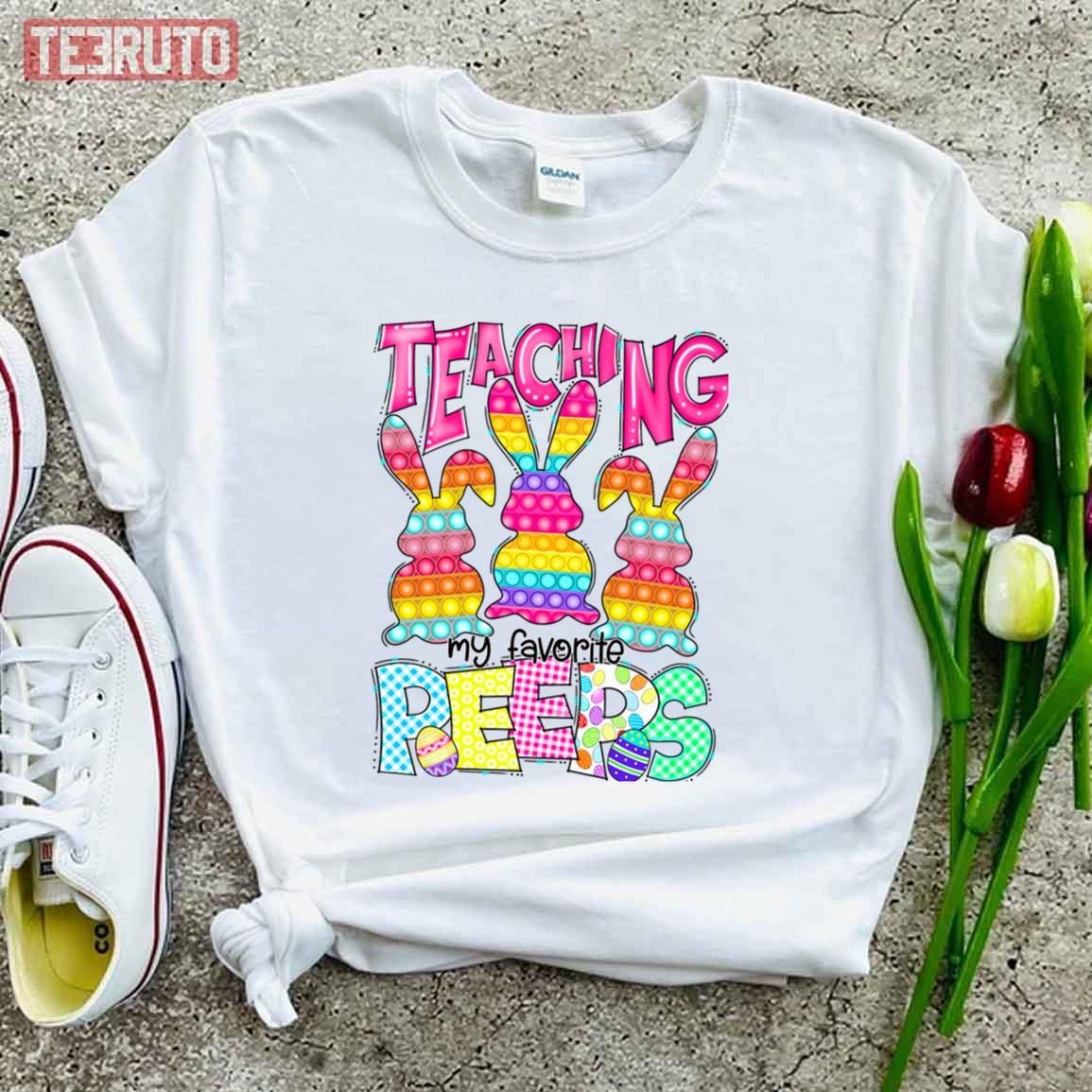 Neon Pastel Color Bunnies Easter Teacher Unisex T-shirt