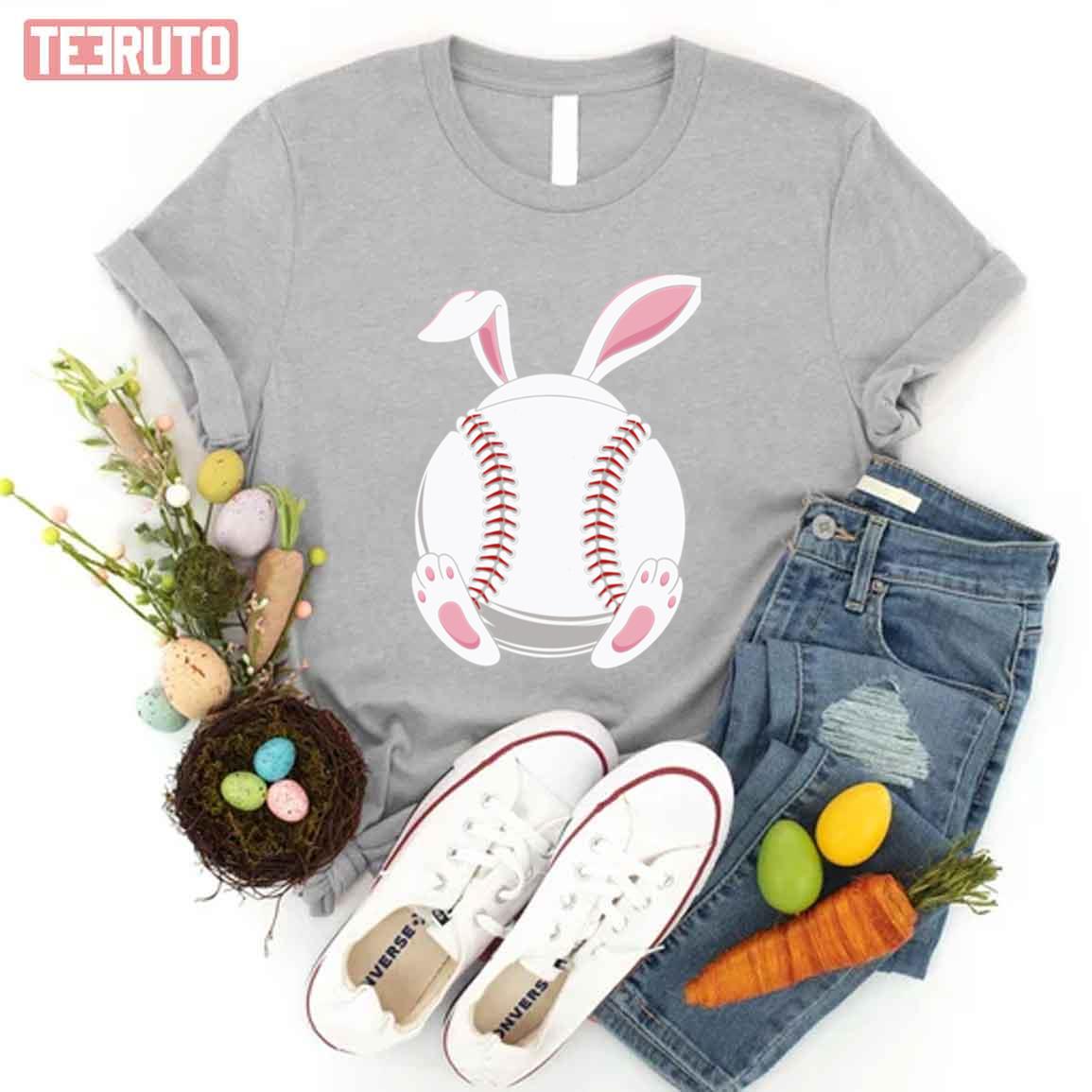 Simple Design Easter Baseball Cute Bunny Happy Easter Ball Unisex T-shirt